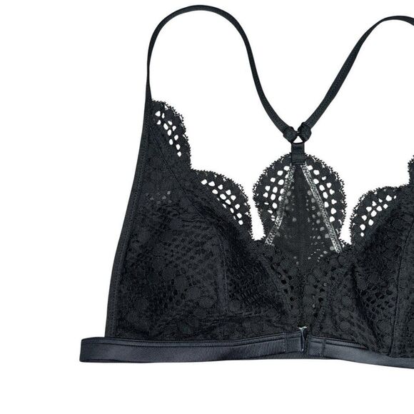 Victoria's Secrete Bra Women's Black Front-Close Bralette Crochet Lace Racerback - Picture 2 of 8